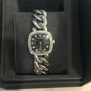 David Yurman Stainless Steel Silver Albion Linked Bracelet Diamond Watch